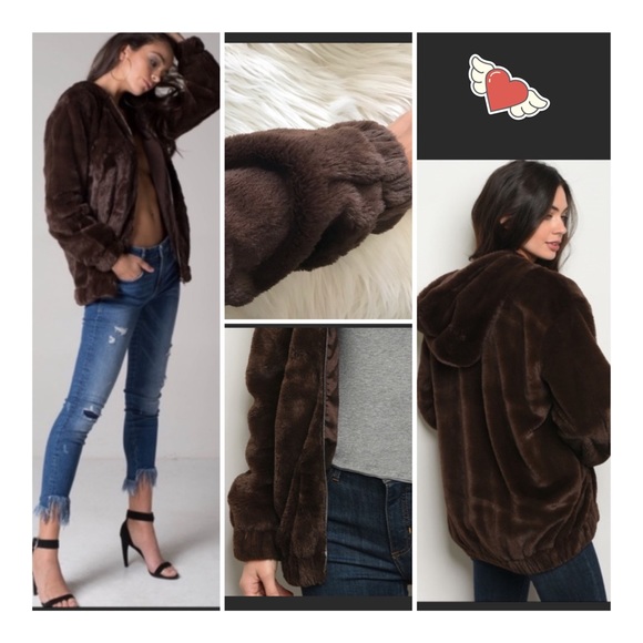 143rd Style Haus Jackets & Blazers - NWT! Brown Teddy Bear Fur Hoodie *143rd Style Haus